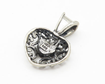 MEXICO 925 Sterling Silver  Vintage Amber Love Heart Drop Pendant  PT8560