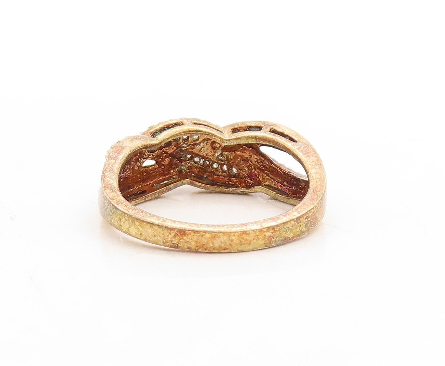 925 Sterling Silver Vintage Ring Gold Plated Designer Cut Diamonds Sz 7  RG31166