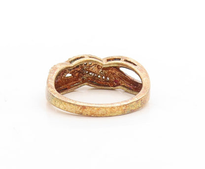 925 Sterling Silver Vintage Ring Gold Plated Designer Cut Diamonds Sz 7  RG31166