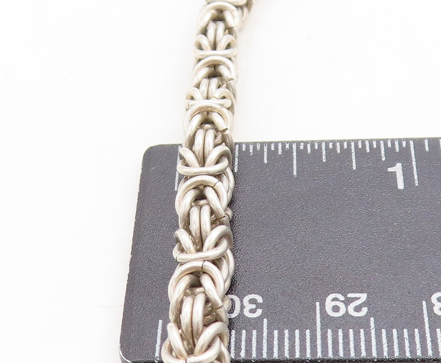 925 Sterling Silver Vintage Large Gemstone Byzantine Link Chain Necklace  NE1461