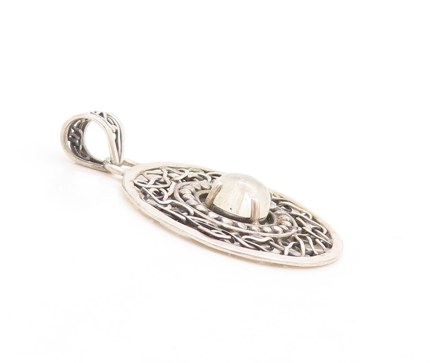 925 Sterling Silver Vintage Pendant Dark Tone Brutalist Cutout Moonstone PT23852
