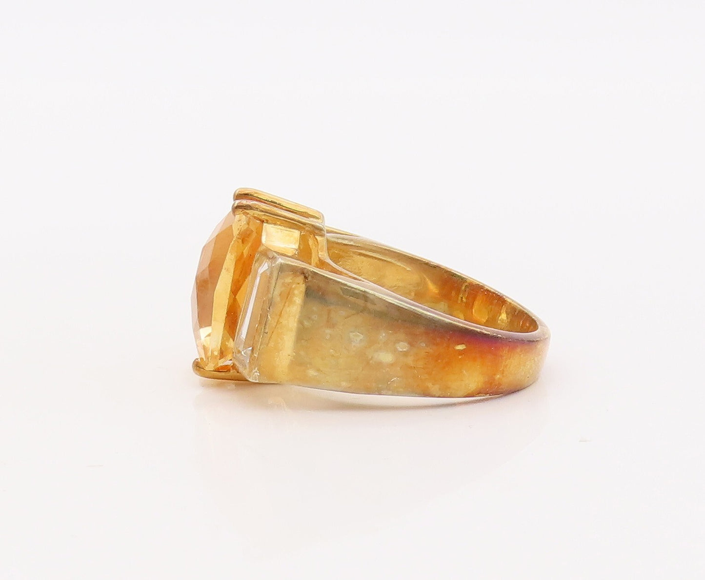 925 Sterling Silver Vintage Ring Gold Plated Citrine & Topaz  Sz 7  RG29927