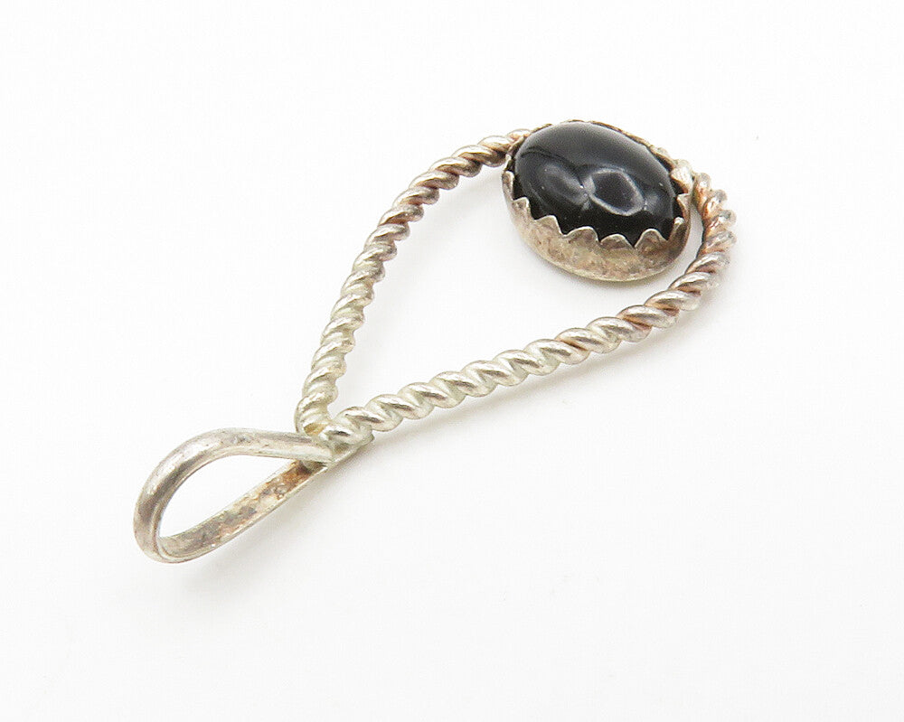 925 Sterling Silver  Vintage Petite Cabochon Cut Black Onyx Pendant  PT10665