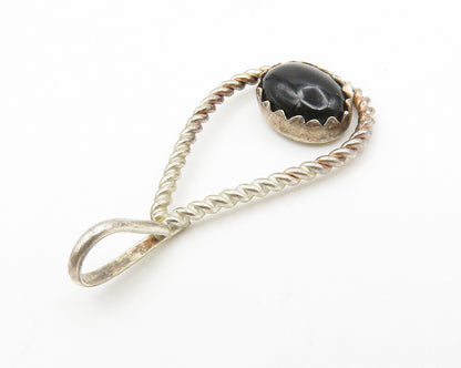 925 Sterling Silver  Vintage Petite Cabochon Cut Black Onyx Pendant  PT10665