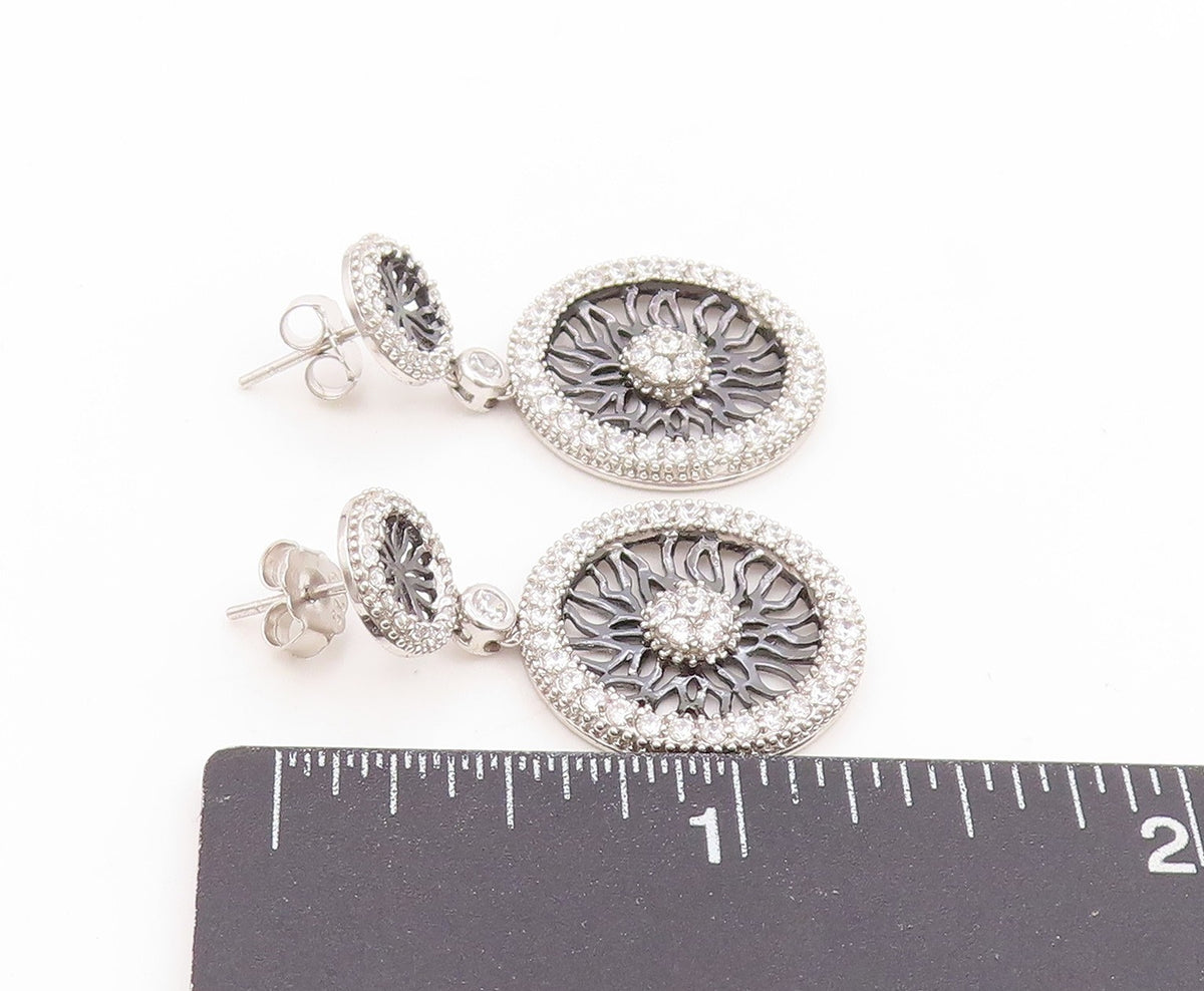 925 Sterling Silver Vintage Earrings CZ Intricate Open Circular Wheels  EG14021