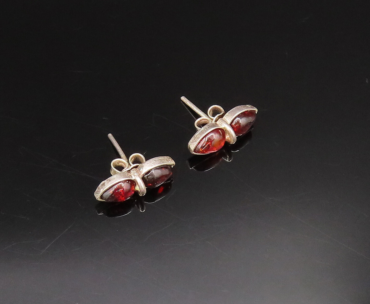 925 Sterling Silver  Vintage Double Pear Shaped Amber Stud Earrings  EG11992
