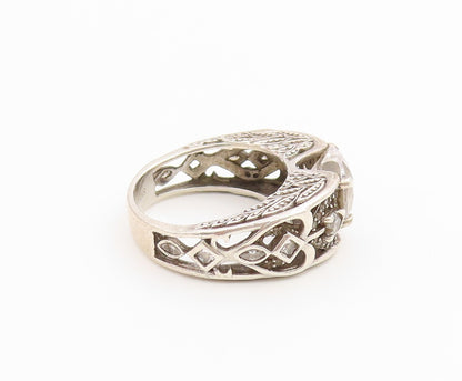 925 Sterling Silver Vintage Ring VANCARO CZ Love Heart Openwork  Sz 7  RG36672