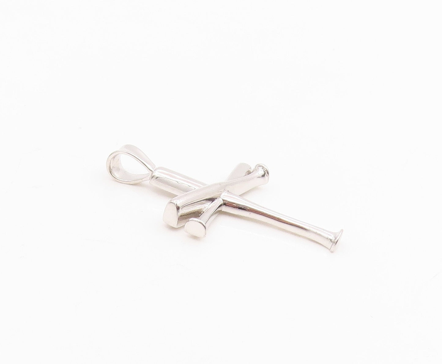 925 Sterling Silver Vintage Pendant Baseball Bat Religious Cross Charm  PT25653