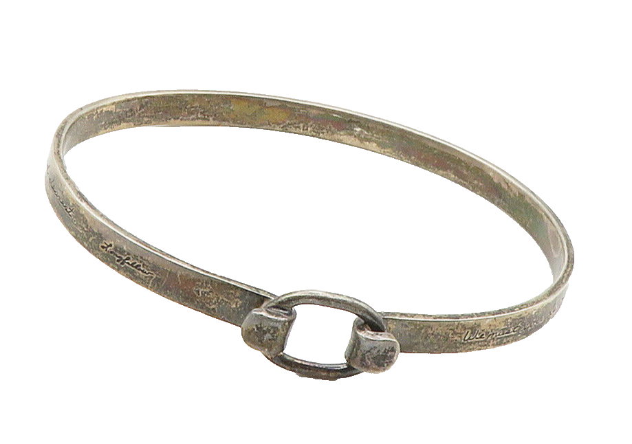 925 Sterling Silver  Vintage Etched Quote Hook Bangle Bracelet  BT6043