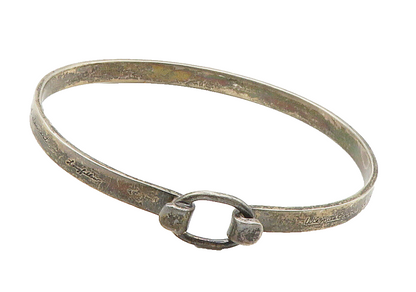 925 Sterling Silver  Vintage Etched Quote Hook Bangle Bracelet  BT6043