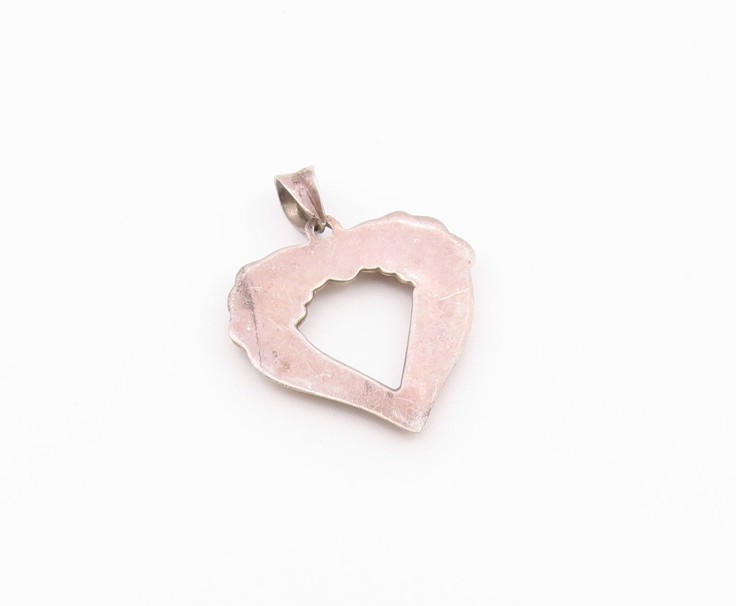 925 Sterling Silver  Vintage Dark Tone Fluted Open Love Heart Pendant  PT9395