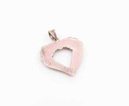 925 Sterling Silver  Vintage Dark Tone Fluted Open Love Heart Pendant  PT9395