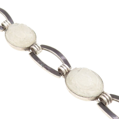 925 Sterling Silver Vintage Bracelet Carved Quartz Classic Panel Link  BT11743