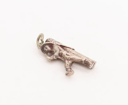 925 Sterling Silver Vintage Pendant Solid Carved Man Carrying Slab Charm PT23477