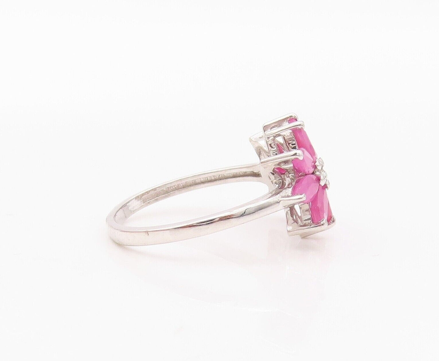 925 Sterling Silver Vintage Ring Citrine & Ruby Floral Design  Sz 7  RG29951
