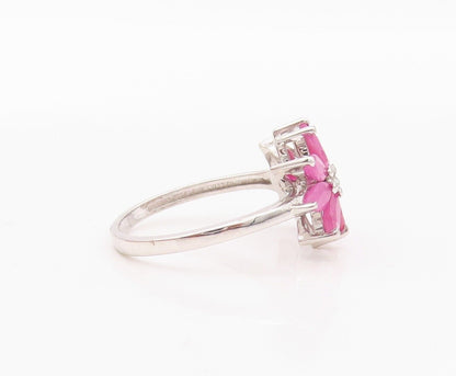 925 Sterling Silver Vintage Ring Citrine & Ruby Floral Design  Sz 7  RG29951