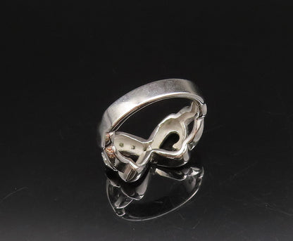 925 Silver  Vintage Fancy Topaz Heart Shaped Infinity Knot Ring Sz 7  RG26035