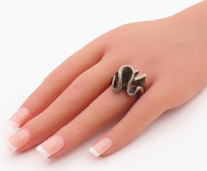 925 Sterling Silver Vintage Ring Dark Tone Brutalist Cutout  Sz 6  RG32396