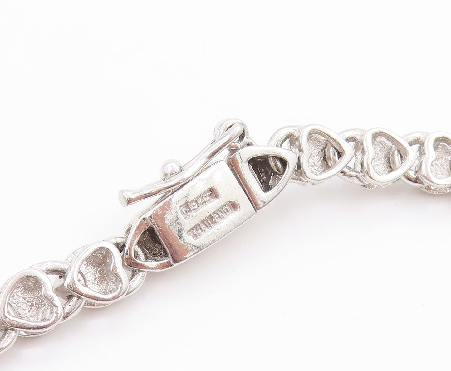 925 Sterling Silver Vintage Necklace Clustered CZ Solid Love Heart Chain  NE4658