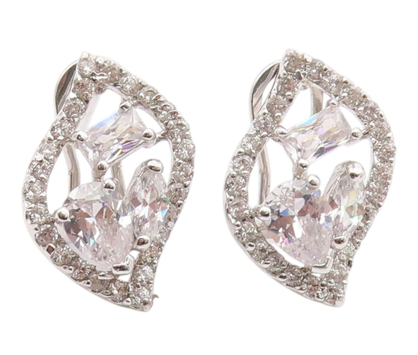 925 Sterling Silver Vintage Earrings Elegant Multi Shape CZ Floral Leaf  EG14371