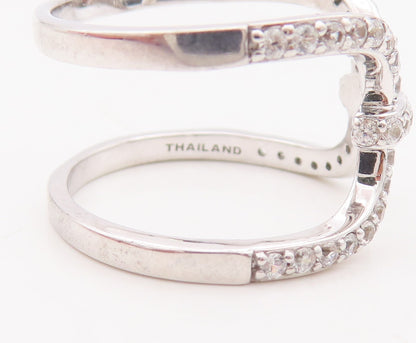 925 Sterling Silver Vintage Ring Designer Cutout CZ Inlay  Sz 7.5  RG29900