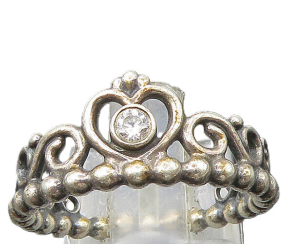 PANDORA 925 Sterling Silver  Vintage Topaz Royal Crown Band Ring Sz 7  RG21554