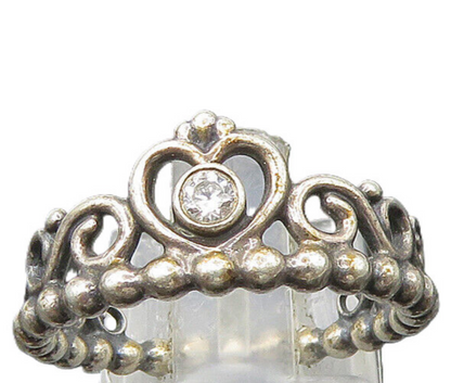 PANDORA 925 Sterling Silver  Vintage Topaz Royal Crown Band Ring Sz 7  RG21554