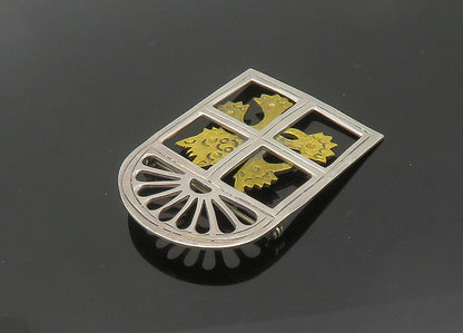 MEXICO 925 Sterling Silver  Vintage Two Tone Cat In Window Brooch Pin  BP8362