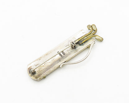 MEXICO 925 Silver  Vintage Shiny Bag Of Golf Clubs Sports Brooch Pin  BP7751