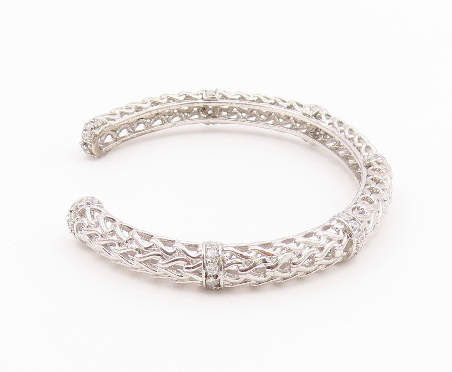 925 Sterling Silver  Vintage Elegant 3D Loop Carved CZ Bracelet  BT10008