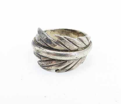 TWWS NAVAJO 925 Silver  Vintage Feather Motif Wrap Band Ring Sz 7.5  RG7663