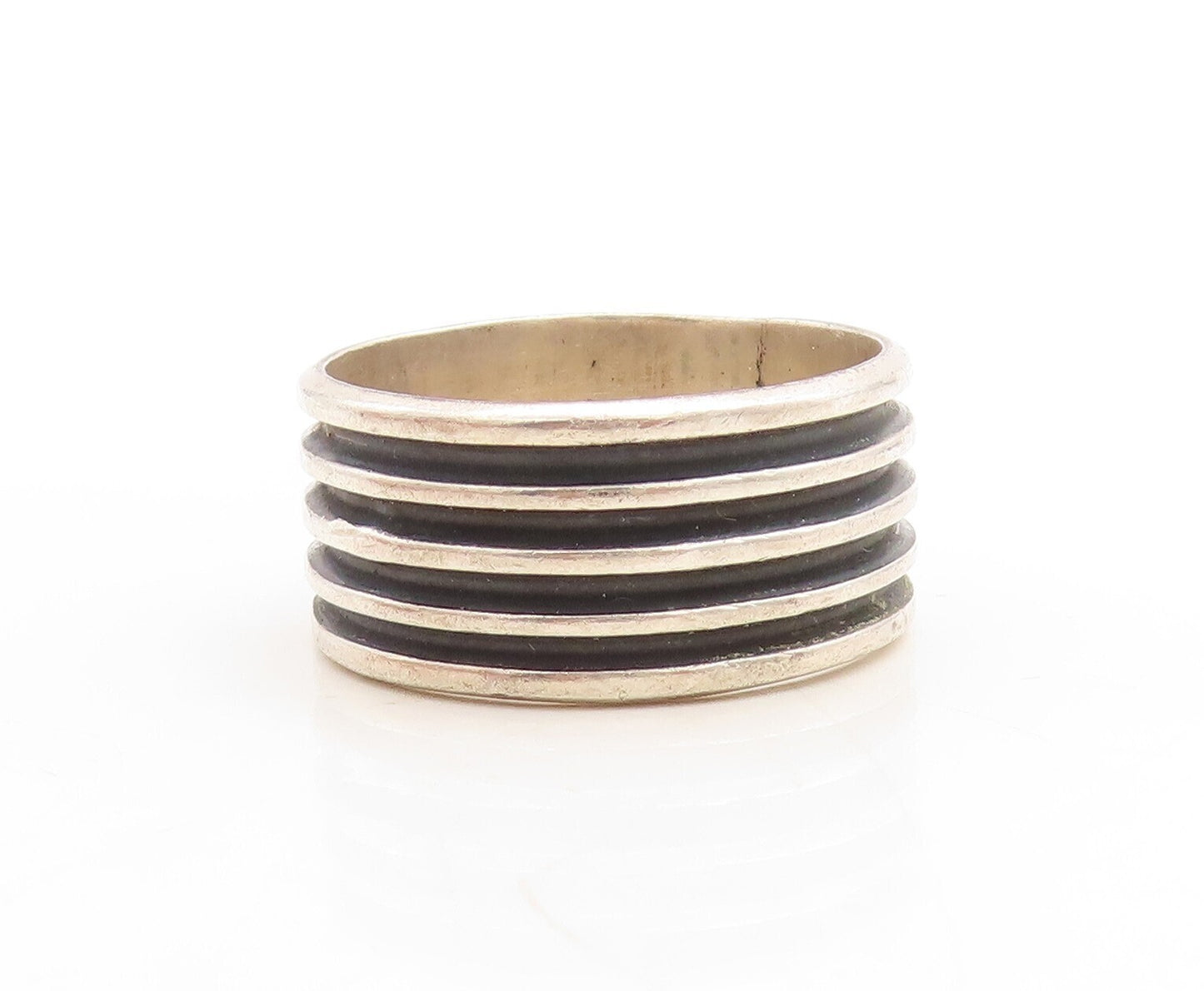925 Sterling Silver Vintage Ring MEXICO Minimalist Grooved  Sz 14  RG31207