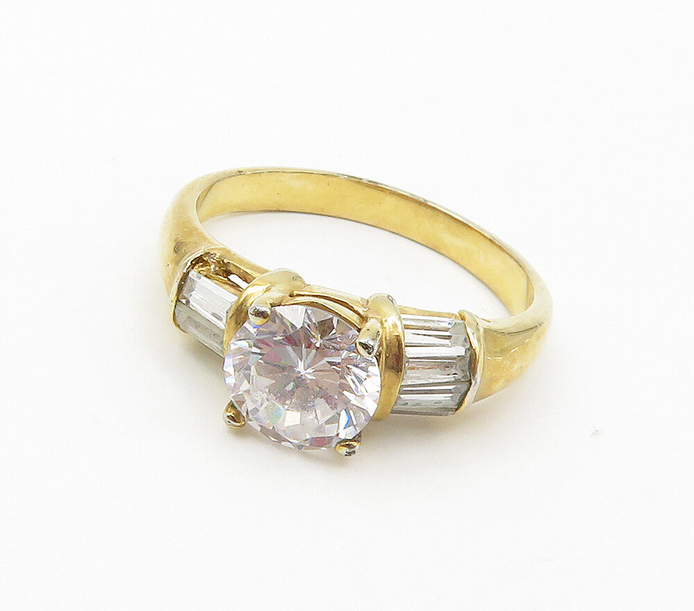 925 Sterling Silver  Cubic Zirconia Gold Plated Shiny Band Ring Sz 10  RG15895