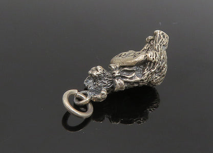 925 Sterling Silver  Vintage Petite Believe Etched Teddy Bear Pendant  PT15749