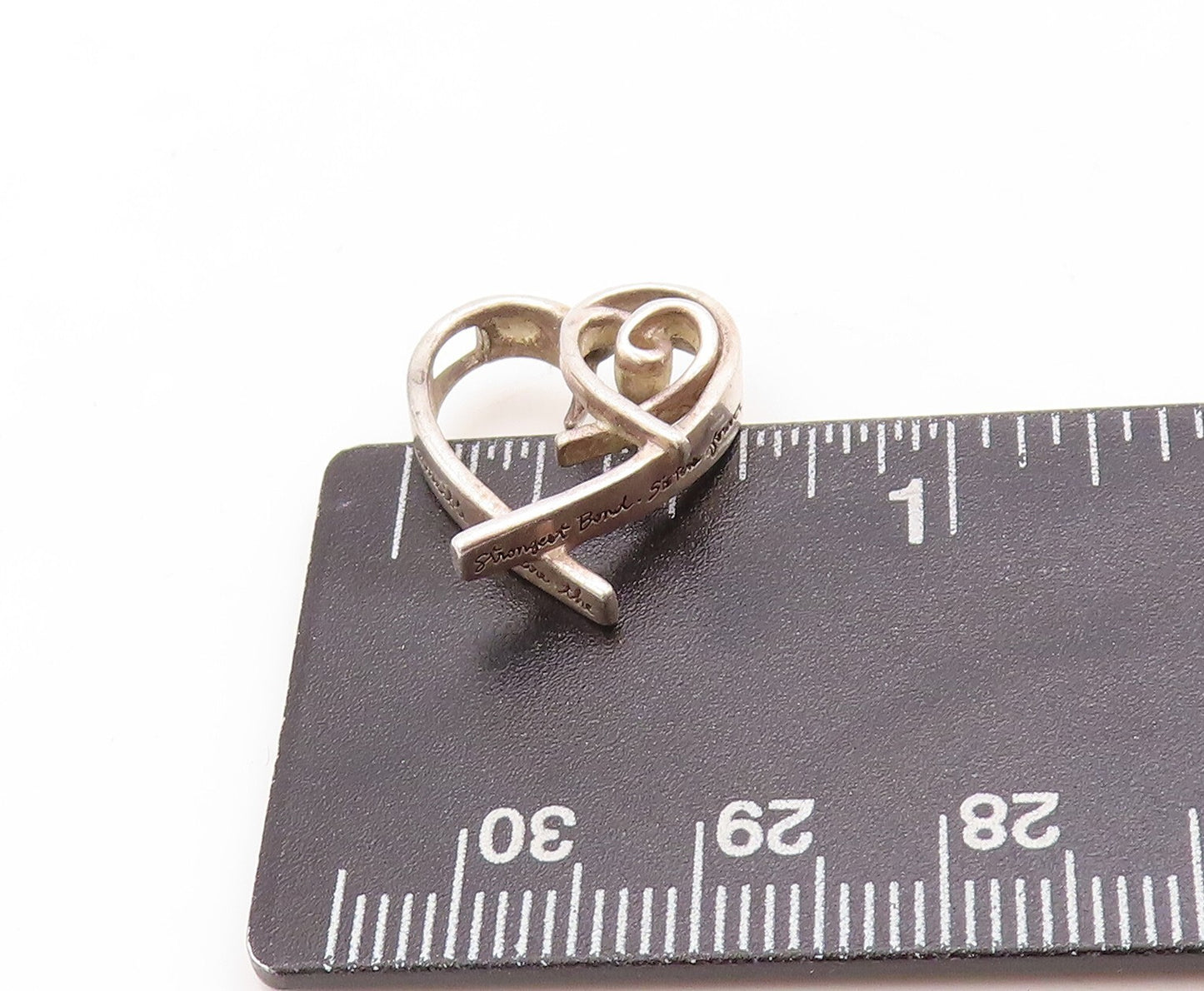 925 Sterling Silver Vintage Pendant Dark Tone Designer Cutout 2 Hearts  PT23819