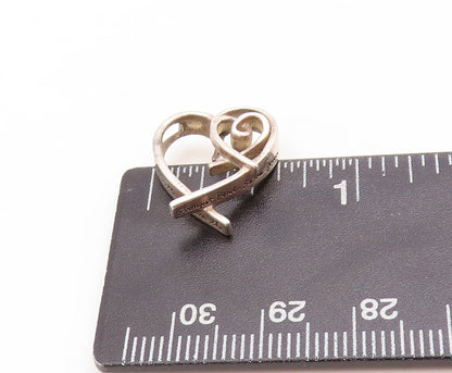 925 Sterling Silver Vintage Pendant Dark Tone Designer Cutout 2 Hearts  PT23819