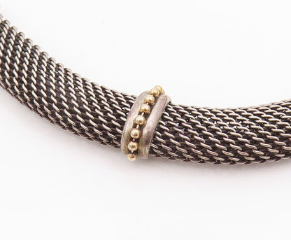 14k Gold 925 Sterling Silver Vintage Necklace Dark Tone Net Effect Cutout NE4437
