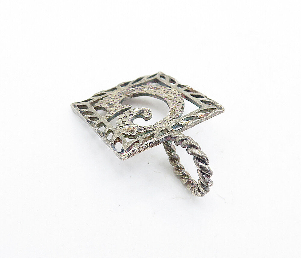 925 Sterling Silver  Vintage Dark Tone Diamond Cut G Initial Pendant  PT4780