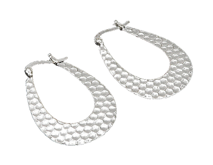 925 Sterling Silver  Vintage Shiny Circle Pattern Hoop Earrings  EG11546