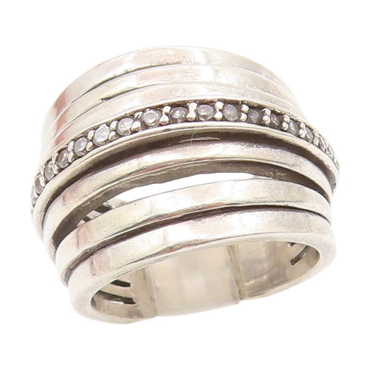 925 Sterling Silver Vintage Ring Round CZ Multi Row Wide Band  Sz 7.5  RG34431