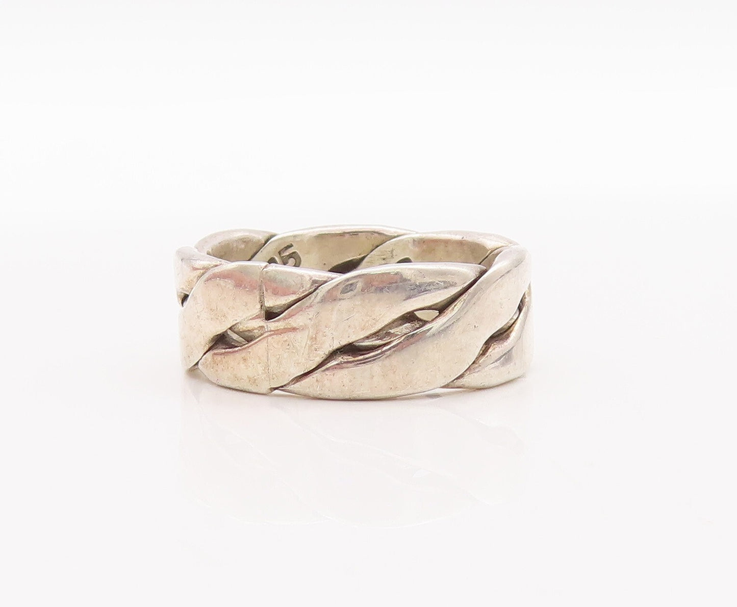 925 Sterling Silver Vintage Ring MEXICO Solid Breaded Twisted Rope Sz 9  RG28845