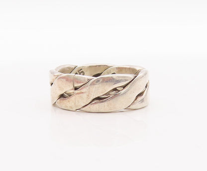 925 Sterling Silver Vintage Ring MEXICO Solid Breaded Twisted Rope Sz 9  RG28845