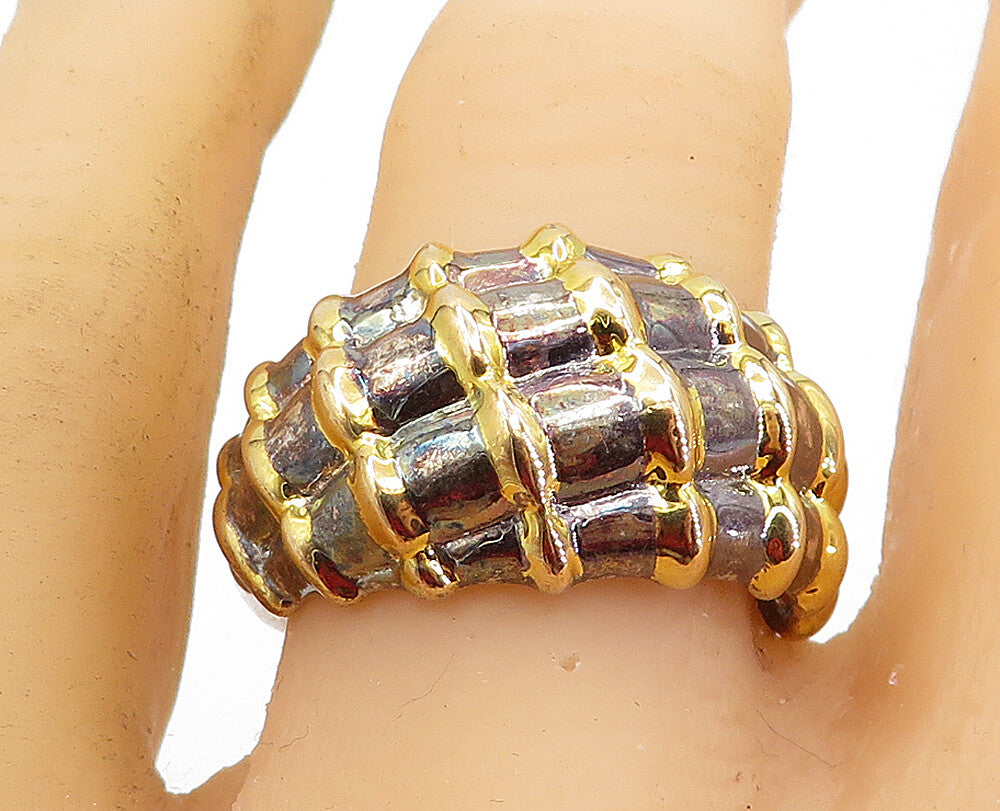 925 Sterling Silver  Vintage Shiny Two Tone Fluted Dome Band Ring Sz 11 RG7439