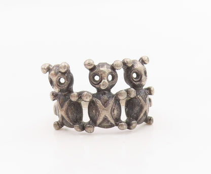 925 Sterling Silver Vintage Ring Teddy Bear Group Cutout Band  Sz 5  RG34200