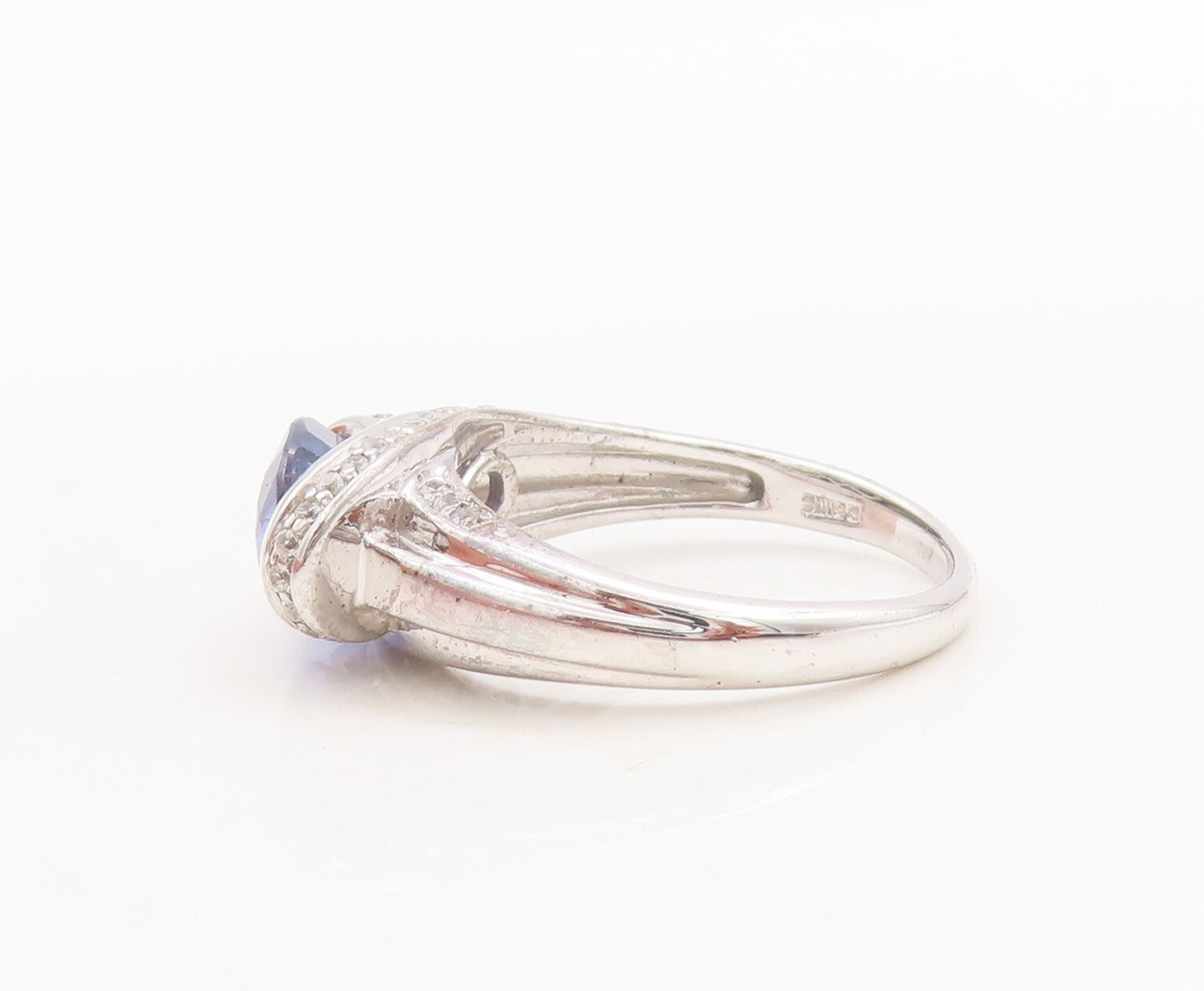 925 Sterling Silver Vintage Ring Oval Cut Sapphire CZ Inlay Band Sz 7  RG29734