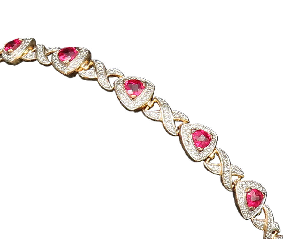 925 Silver  Vintage Gold Plated Red Malaya Garnet & X Pattern Bracelet BT9606