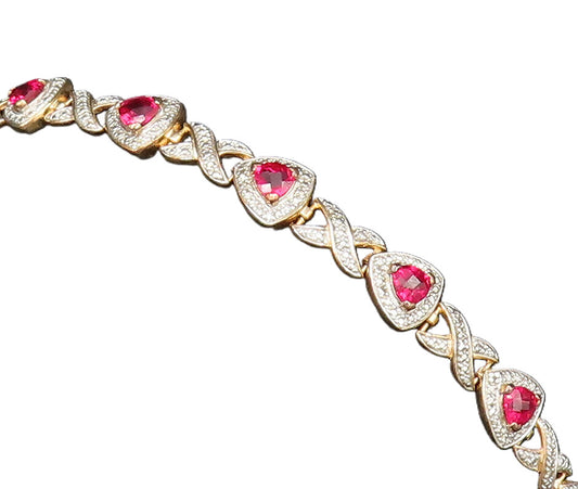 925 Silver  Vintage Gold Plated Red Malaya Garnet & X Pattern Bracelet BT9606