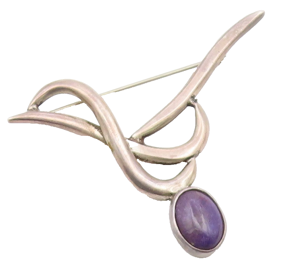 MEXICO 925 Sterling Silver  Vintage Cabochon Cut Sugilite Brooch Pin  BP7961