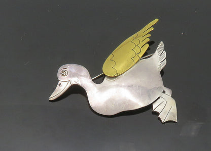 MEXICO 925 Sterling Silver  Vintage Two Tone Duck Motif Brooch Pin  BP8252