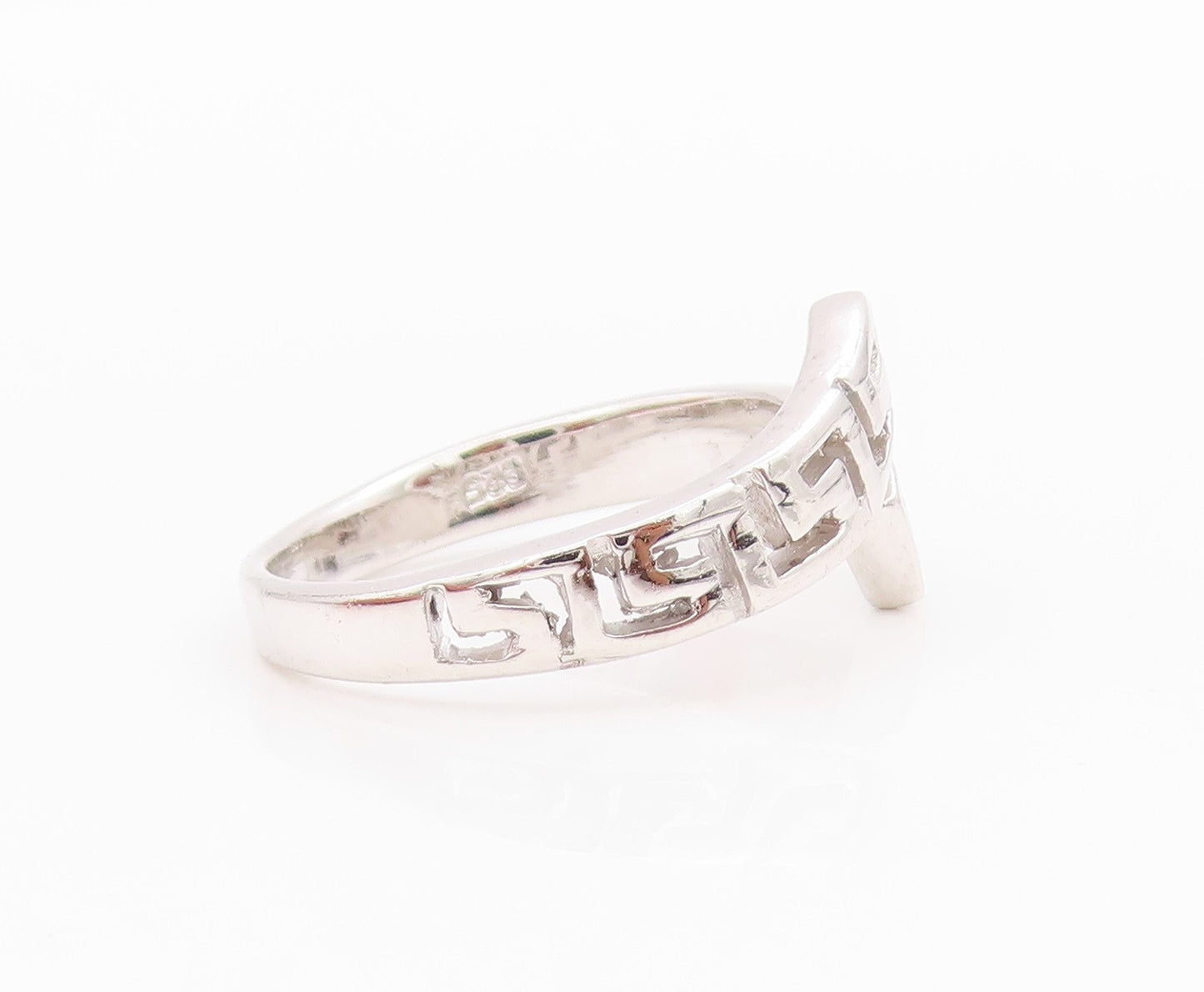 925 Sterling Silver Vintage Ring Designer Fire Opal Maze Key Cut  Sz 10  RG33209